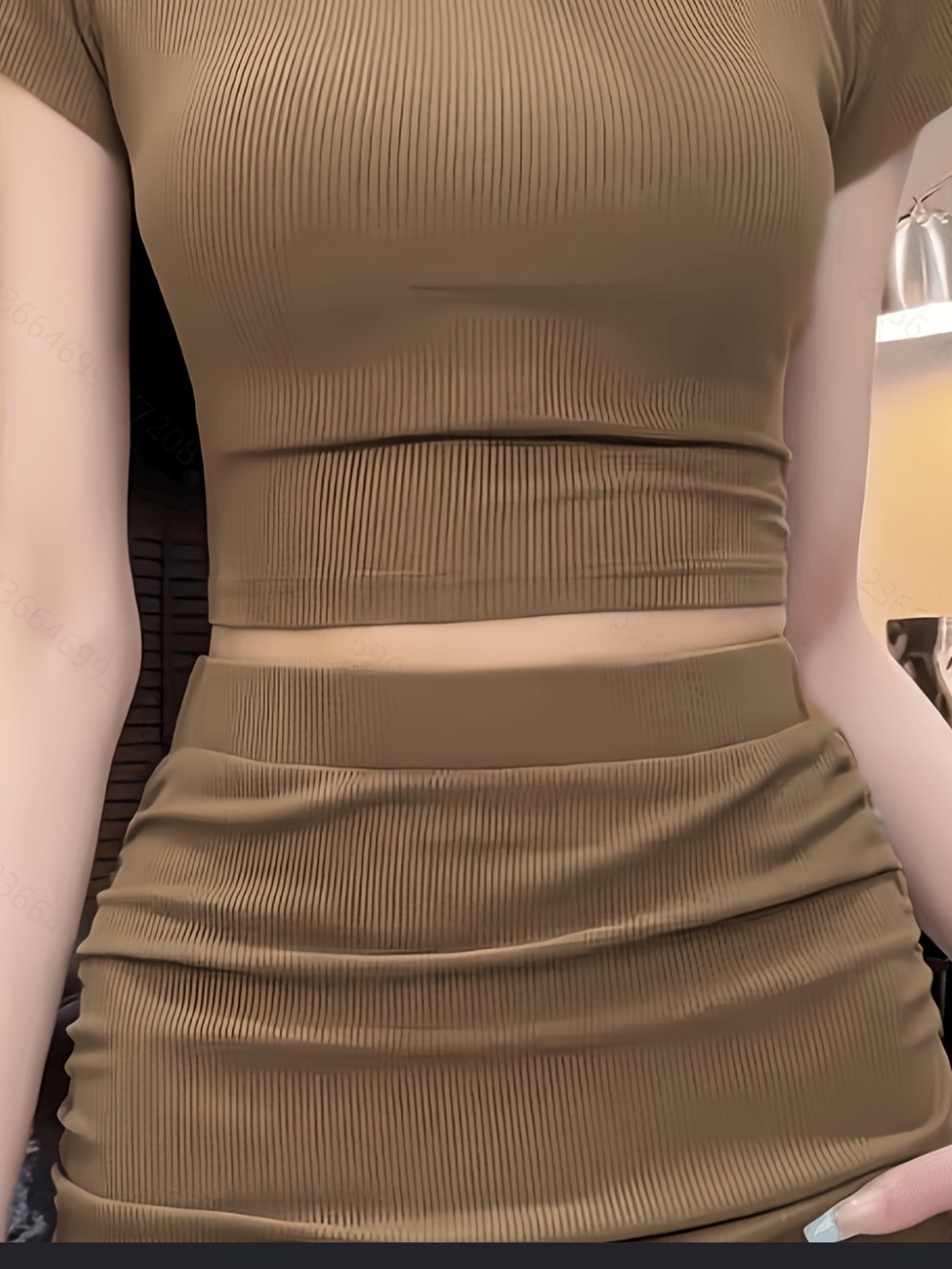 Women’s Ribbed Two-Piece Skirt Set in Brown